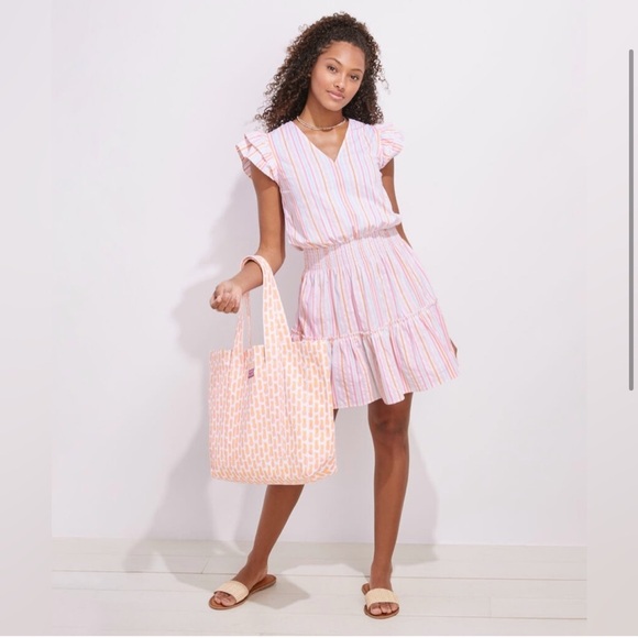 Vineyard Vines Performance Harbor Neon Rosa Smocked Mini Dress | Sz L - Picture 2 of 3